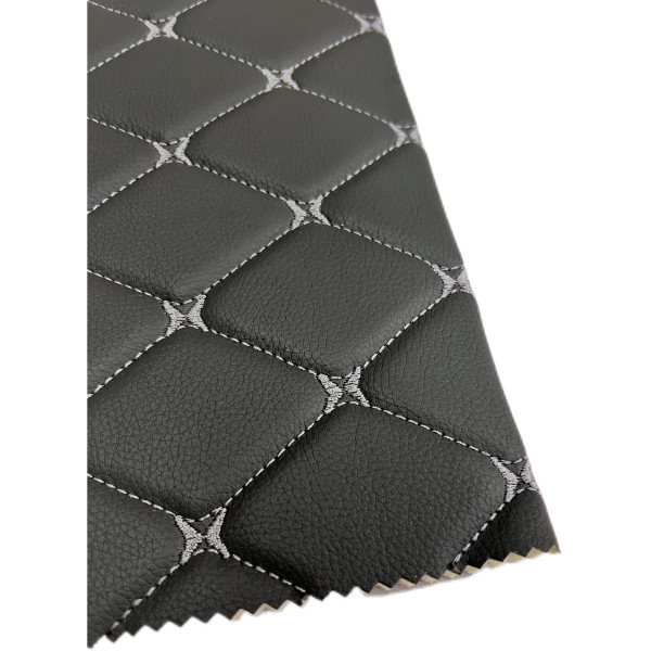 Экокожа ромб на паралоне черный с серой нитью